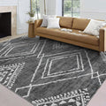 ReaLife Rugs Machine Washable Area Rug - Living Room Bedroom Bathroom Kitchen Entryway Office - Padded Low Pile Stain Resistant Premium - Moroccan Diamond Tribal - Jax - Gray 7'6" x 9'6"