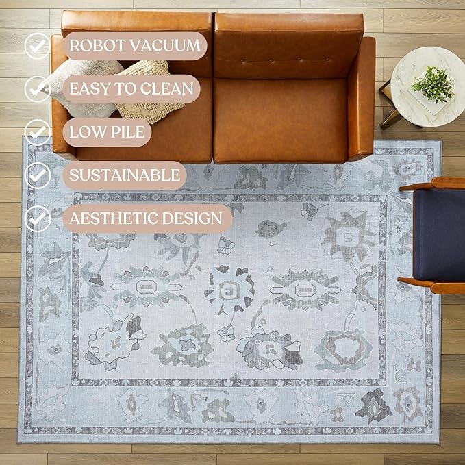 Fame Living Cream Beige Oushak Runner Rug, Modern Runners, Turkish, Eclectic, Floral, Pastel, Washable, Small Rug, Short Runner for Hallway, Entryway, Laundry, Bedroom, Kitchen, Bathroom, 2'5"x6'5"