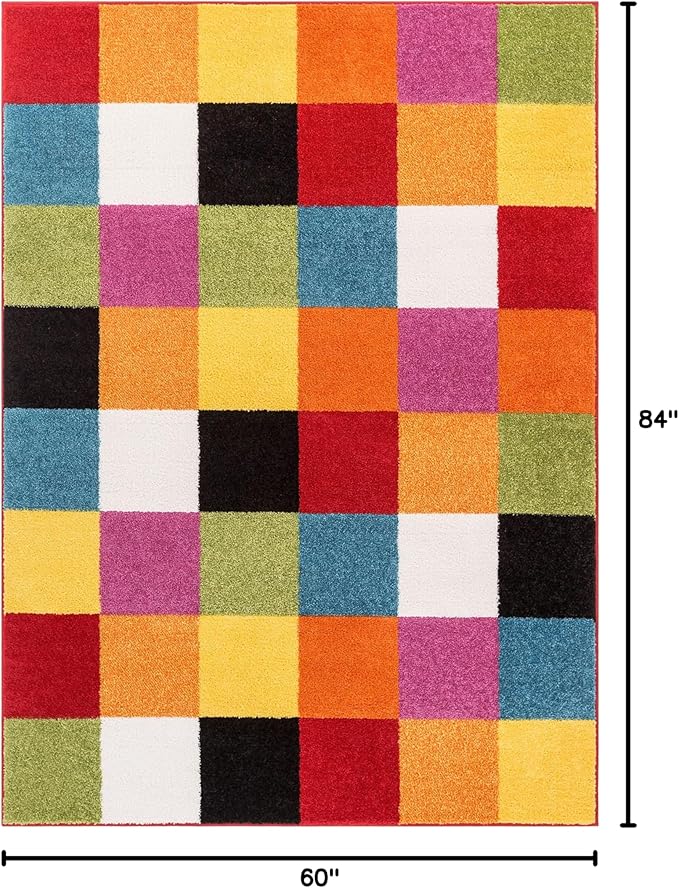 Well Woven Modern Rug Squares Multi Geometric 5' x 7' Area Rug Entryway Bright Kids Room Kitchn Bedroom Carpet Bathroom Soft Durable Area Rug