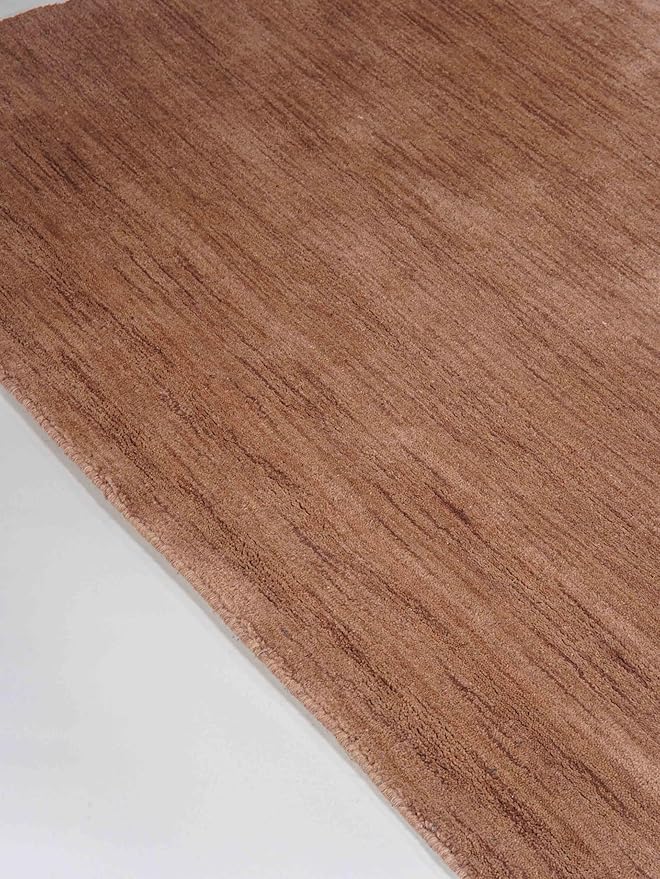 Hand Knotted Loom Wool ECO-Friendly Area Rugs - 4'x6', Rectangle, Light Brown Color, Solid Plain Design, High Pile Thick Handmade Anti Skid Rugs for Living Room (L00111)