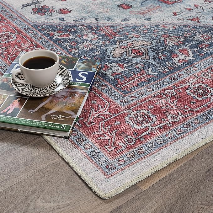 Fame Rugs Turkish Rug. Washable Vintage Oriental Antique Inspired Traditional Doormat Small Modern Area Rugs Luxury Entryway Entry Bedroom Bathroom Kitchen (402RN, 2'5 x 6'9)