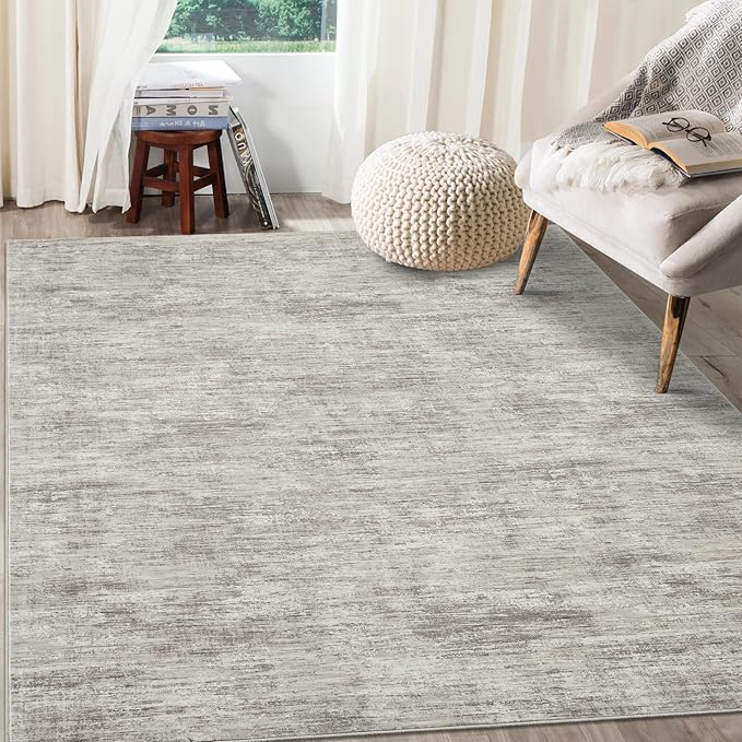 RUGSREAL Area Rug 5x7 Machine Washable Area Rug for Living Room Non-Slip Stain Resistant Modern Abstract Carpet Contemporary Solid Throw Rug Foldable Accent Floor Carpet for Dining Room, Taupe