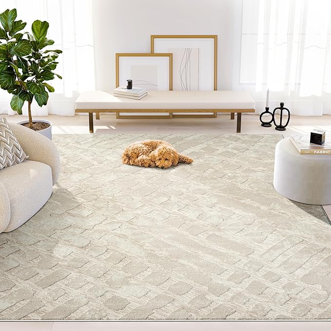Abani Terra Cream Area Rug for Living Room, Bedroom - Rustic Modern Pattern - 4' x 6' - Durable & Easy to Clean