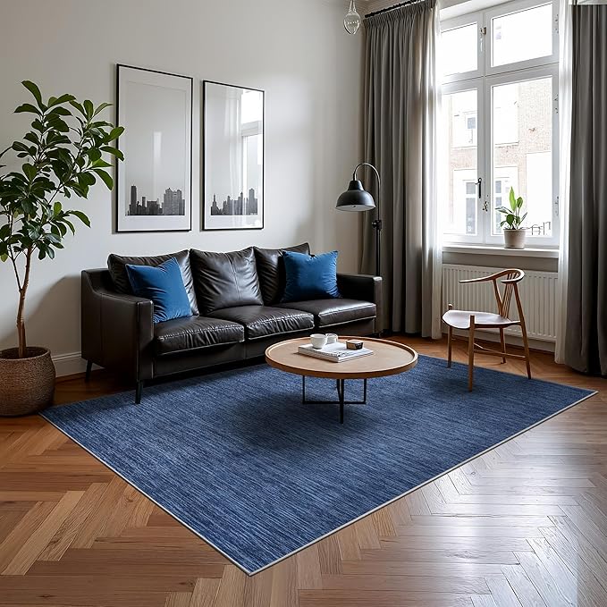 Valenrug Washable Rugs 5x7 - Non Slip 5x7 Area Rugs for Living Room, Stain Resistant Area Rugs for Bedroom, Foldable Machine Washable Area Rug(5'x7', Navy)
