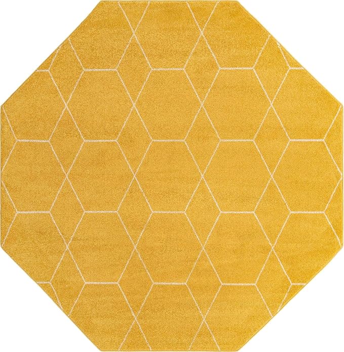 Unique Loom Trellis Frieze Collection Area Rug - Geometric (7' 10" Octagon, Yellow/ Ivory)