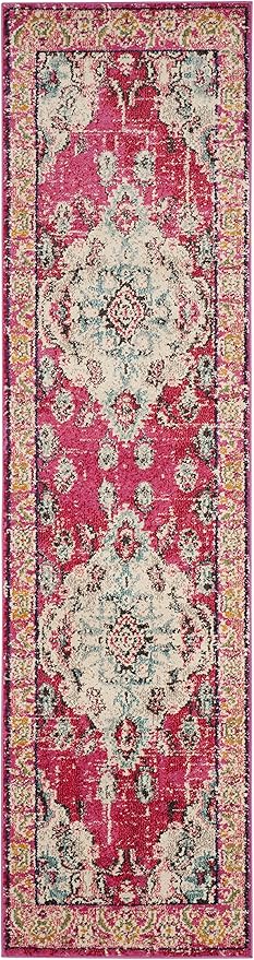SAFAVIEH Monaco Collection Runner Rug - 2'2" x 16', Pink & Multi, Boho Chic Medallion Distressed Design, Non-Shedding & Easy Care, Ideal for High Traffic Areas in Living Room, Bedroom (MNC243D)