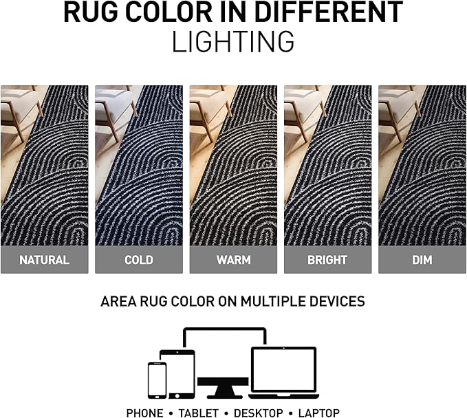 Rugshop Circles Arch Shag Area Rug Anthracite Dark Gray 4' x 6' Ideal for Small Living Rooms, Offices, or Beside The Bed
