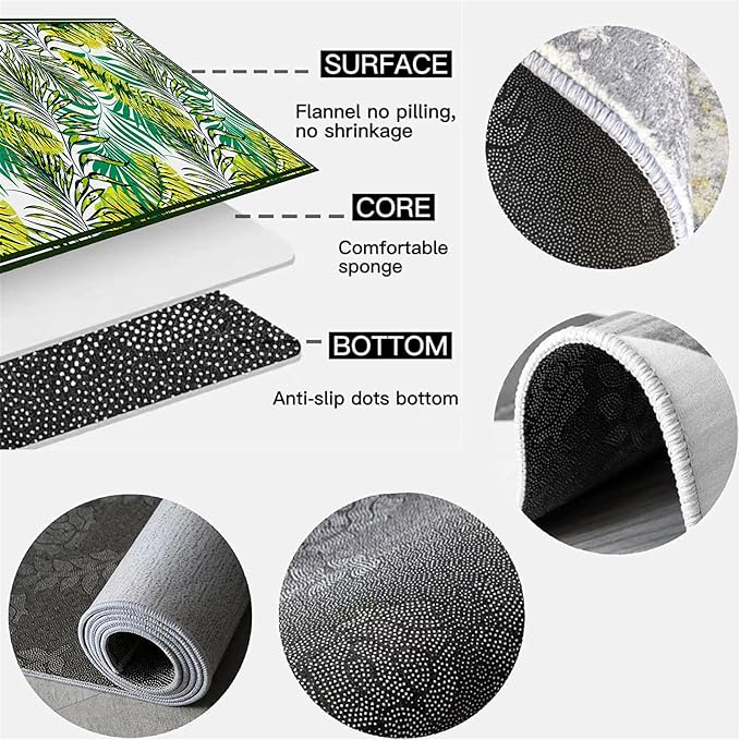Green Botanical Tropical Leaves Rug 3.3x7ft - Non-Slip Washable Runner, Soft Durable Floor Mat for Hallway, Kitchen, Bedside, Entryway Home Decor