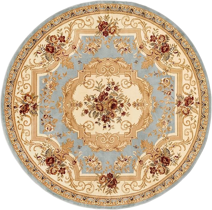 Rugs.com Chateau Collection Rug – 7' Round Light Blue Medium Rug Perfect for Kitchens, Dining Rooms