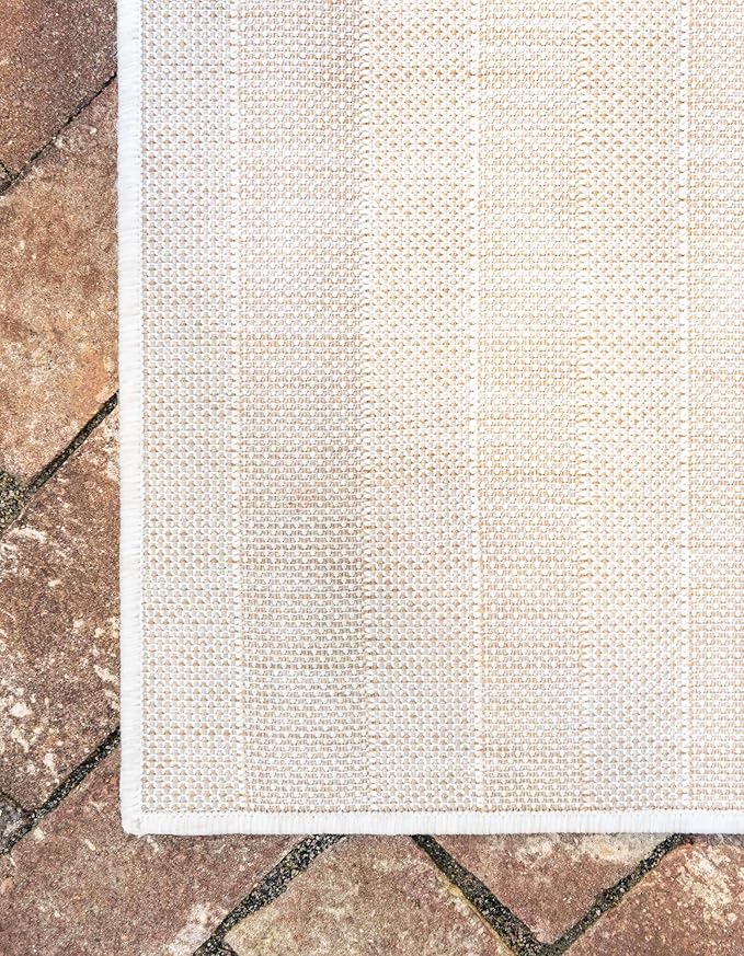 Unique Loom Outdoor Collection Classic Stripes, Transitional Indoor & Outdoor Area Rug 8' 0" x 11' 0", Light Brown/ Ivory