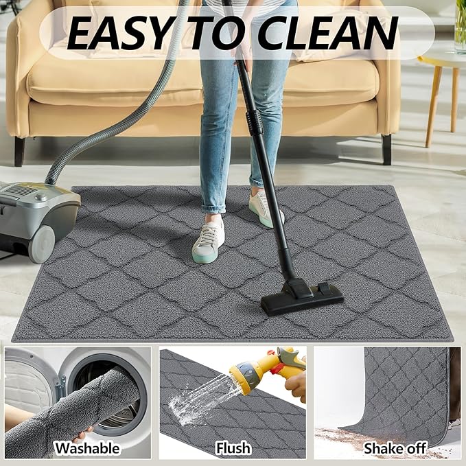 Timo Indoor Doormat, Front Door Mat 32"x40" Absorbent Rubber Backing Non Slip Door Mats, Machine Washable Resist Dirt Low Profile Rugs for Entryway, Front Door Rugs Indoor for Muddy Wet Shoes, Grey