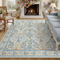 5x7 Area Rugs Living Room Rug - Floral Vintage Morris-Inspired Washable Carpet, Low Pile Non-Shedding Stain Resistance Boho Soft Carpet for Bedroom, Dining Room, Office, Farmhouse (5'x7' Blue/Orange)
