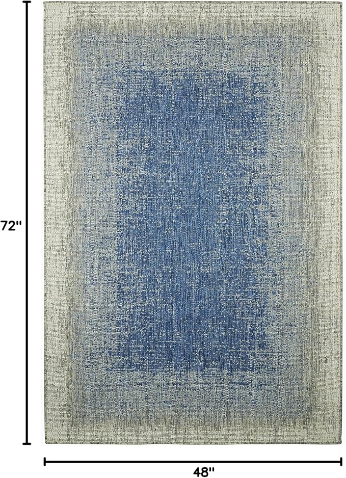 FH Home Outdoor Rug - Waterproof Easy to Clean Stain Resistant - Patio Indoor Outdoor Porch Deck Balcony Entryway - Ombre Modern - Dhruva - Blue - 4' x 6'