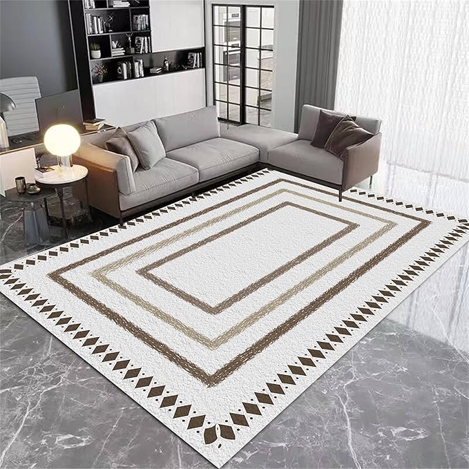 Moroccan Farmhouse Area Rugs 3x5ft, Neutral Geometric Pattern in Off-White Rug, Low Pile Machine Washable & Non-Slip Soft Carpet for Living Room, Bedroom & Dining Room