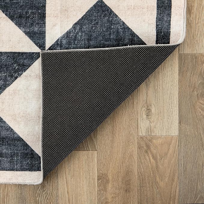 Rugshop Geometric Diamond Washable Non Slip Runner Rug 2' x 8' Cream