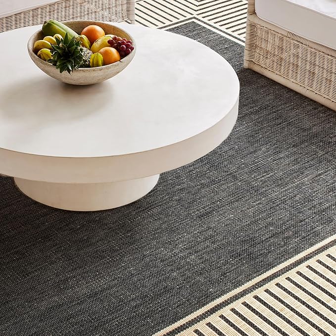 Nuloom Asha Dark Grey/Ivory, 10' x 13', Casual, Striped Border, Soft and Cozy, High Traffic, Stain Resistant, Easy Clean, Durable Area Rug for Indoor/Outdoor Patio, Deck, Porch, Garden, Courtyard