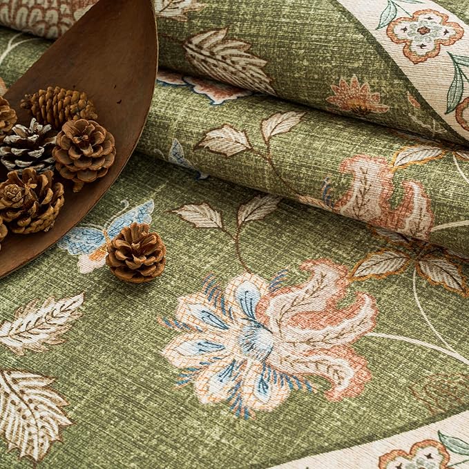 jinchan Elora 2x5 Floral Runner Rug for Hallway Washable Kitchen Runner Vintage Romance Design Non Slip Thin Indoor Floor Cover Low-Profile Throw Carpet for Entryway Bathroom Bedroom Porch, Green