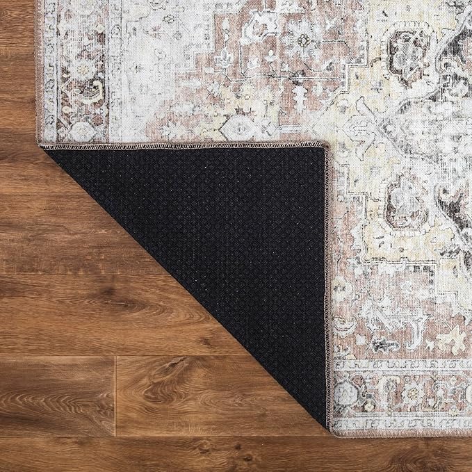 Bloom Rugs Washable Non-Slip 4' x 6' Rug - Blush/Beige Traditional Medallion Area Rug for Living Room, Bedroom, Dining Room, and Kitchen - Exact Size: 4' x 6'