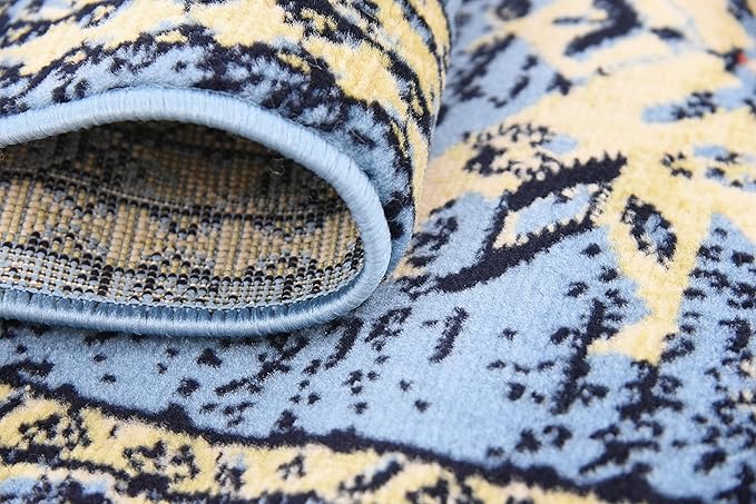 Unique Loom Taftan Collection Border Geometric Tribal Inspired Design Area Rug (2' 2 x 8' 2 Runner, Light Blue/ Gold)