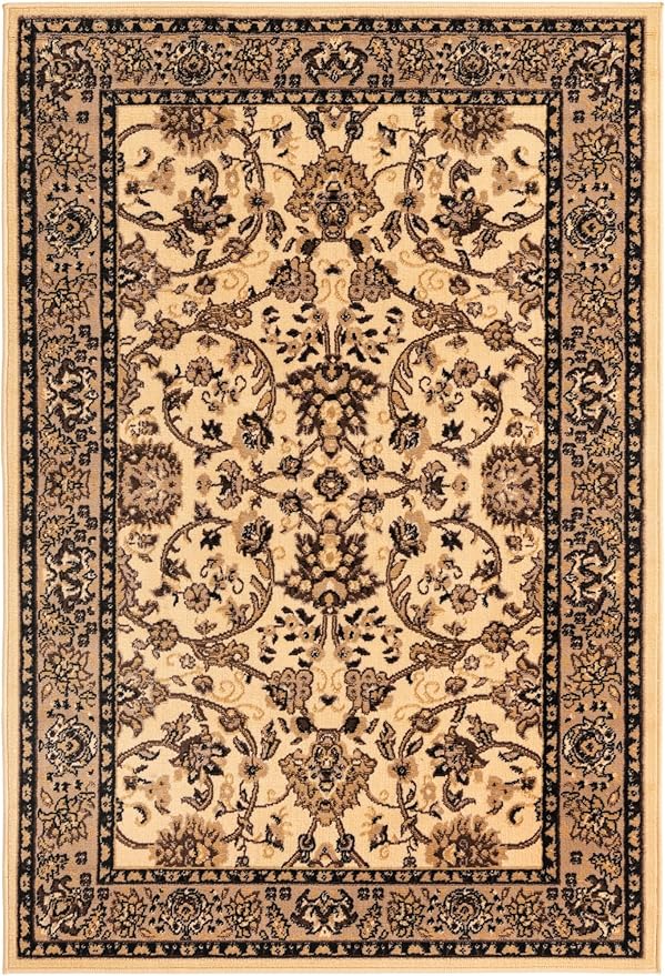 Unique Loom Sialk Hill Collection Area Rug - Washington (4' 1" x 6' 1" Rectangle Ivory/Black)