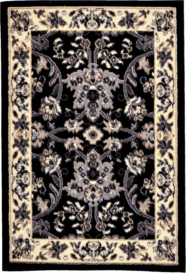 Rugs.com Yasmin Collection Rug – 2' x 3' Black Medium Rug Perfect for Entryways, Kitchens, Breakfast Nooks, Accent Pieces
