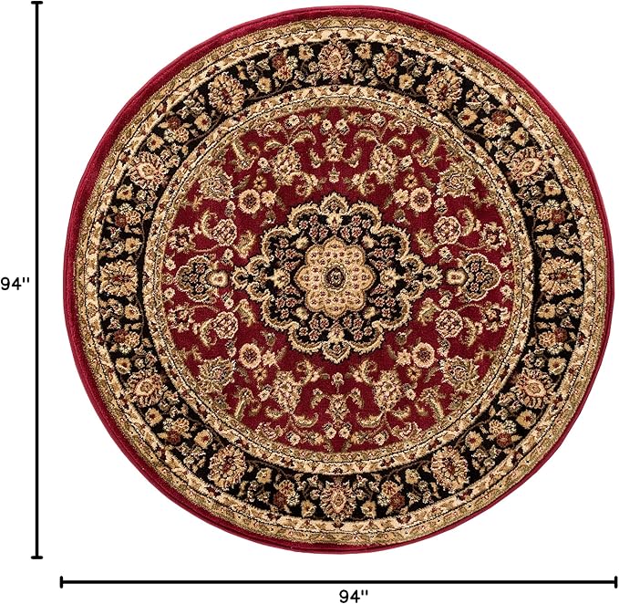Well Woven Barclay Collection Medallion Kashan Red 8 ft Round Rug - for Living Room, Bedroom, and Dining Room