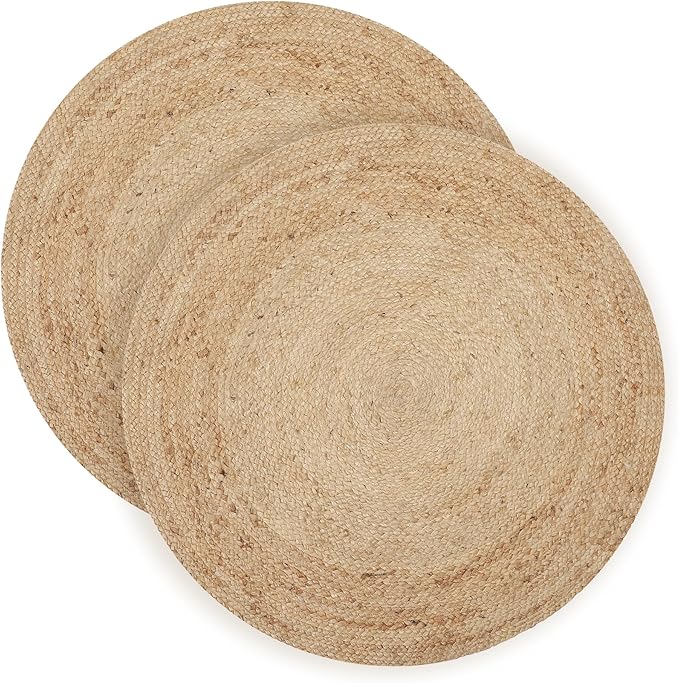 REDEARTH · Round Area Rug - 4 Feet Braided Natural Jute with Non-Skid Backing - Handwoven Boho Rug for Bedroom, Kitchen, Living Room Aesthetic Home Decor - Durable Handmade Rug, Set of 2, Set of 2