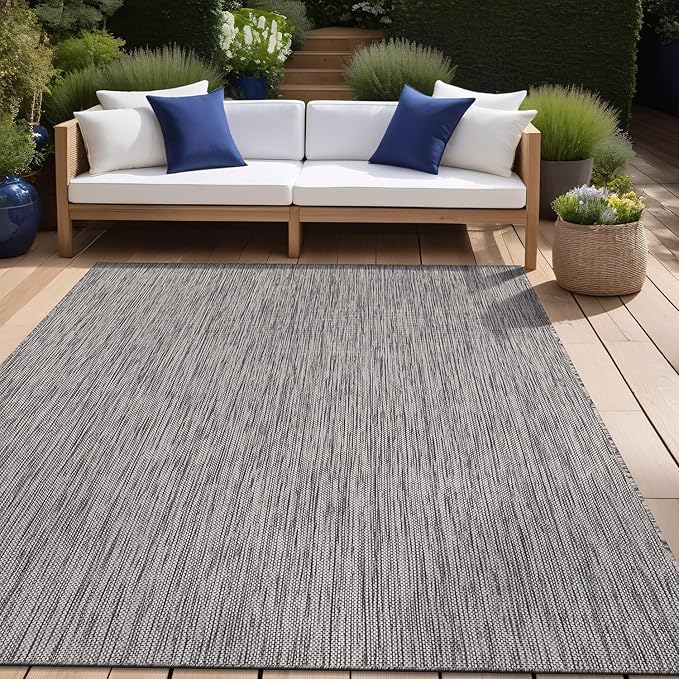 Beverly Rug Indoor Outdoor Rug 9x12, Washable Outside Carpet for Patio, Deck, Porch, Solid Modern Area Rug, Water Resistant, Silver Gray