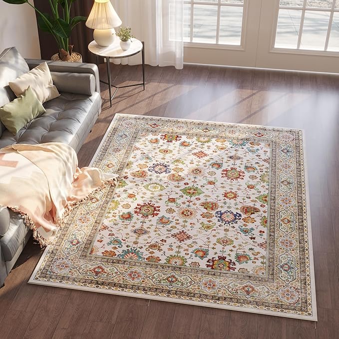 Rugcomf Bedroom Rug 3x5 Rug Washable Area Rug Non Slip Low Pile Boho Small Carpet for Bedroom, Bedside, Kitchen, Entryway, Kids Room, Office, College Dorm Essentials for Girls (Colorful)