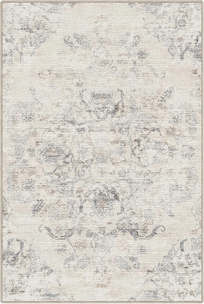 LUMI Washable 5x8 Area Rug for Living Room, Ultra Soft Vintage Rug with TPE Non Slip Backing, Stain Resistant, Low Profile Carpet High Traffic for Bedroom, Dining Room