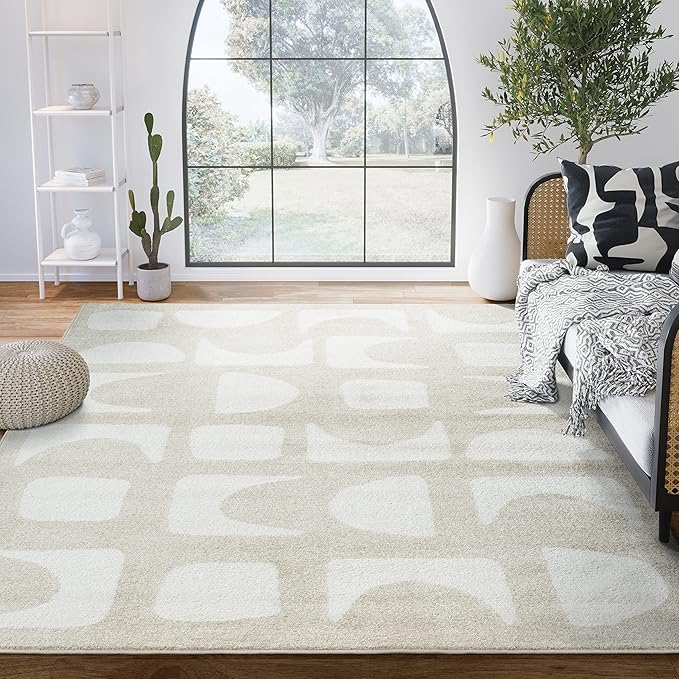 Abani Nuevo Collection Area Rug - Modern Geometric Beige/Cream Design - 5'3" x 7'6" - Easy to Clean - Durable for Kids & Pets - Non-Shedding - Medium Pile - Soft Feel - for Living Room Bedroom Office