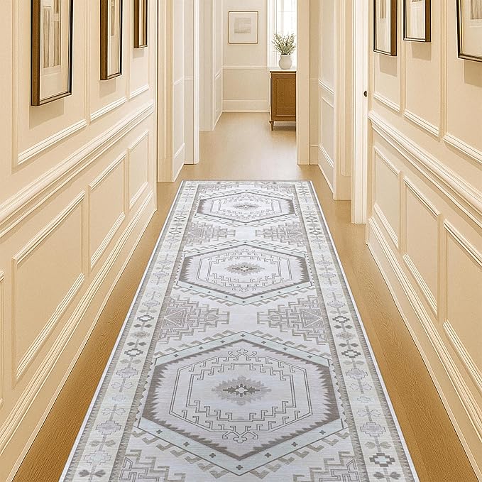 Fame Living Washable Area Rug. Modern Farmhouse. Vintage. Turkish. Bohemian. Distressed. Oriental. Traditional. Rugs for Living Room. Dining. Bedroom. Office. Entryway. Foyer. (856BrC, 2'5" x 9'8")