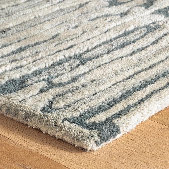 Dash and Albert Malone Everglade Hand Tufted Wool Rug, 3 X 5 Feet, Blue Graphic Pattern - Premium Luxury Hotel Quality Soft Breathable Hypoallergenic Machine Washable Easy Care All Season