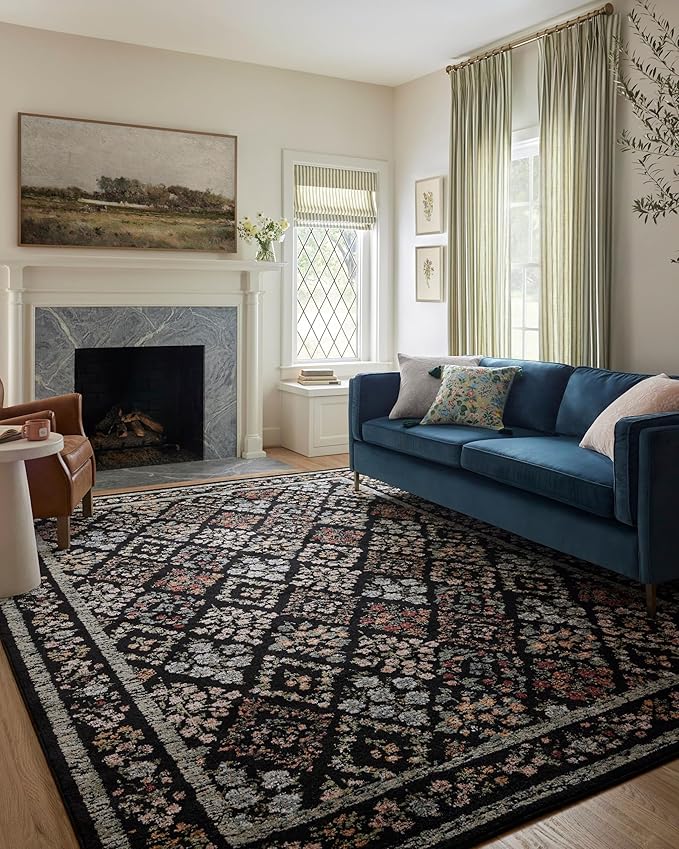 Loloi Rifle Paper Co. Laurel Collection LAU-04 Black/Multi 5'-3" x 7'-8" Area Rug