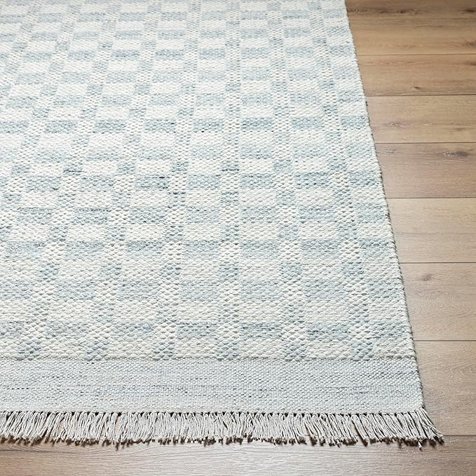 Mark&Day Wool Rugs, 4x6 Clinten Solid and Border Light Slate Checkered Rug, Cream Grey Carpet for Living Room, Bedroom or Kitchen (3'6" x 5'6")