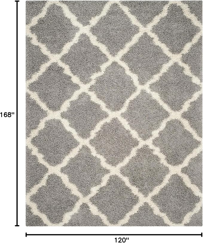 SAFAVIEH Dallas Shag Collection Area Rug - 10' x 14', Grey & Ivory, Trellis Design, Non-Shedding & Easy Care, 1.5-inch Thick Ideal for High Traffic Areas in Living Room, Bedroom (SGD257G)