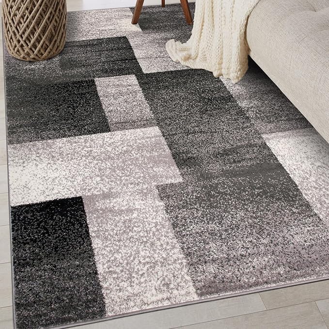 Rugshop Gray Contemporary Distressed Boxes Area Rug, Soft & Non-Shedding Accent for Small Living Room, Bedroom and Home Office, 3' x 5'