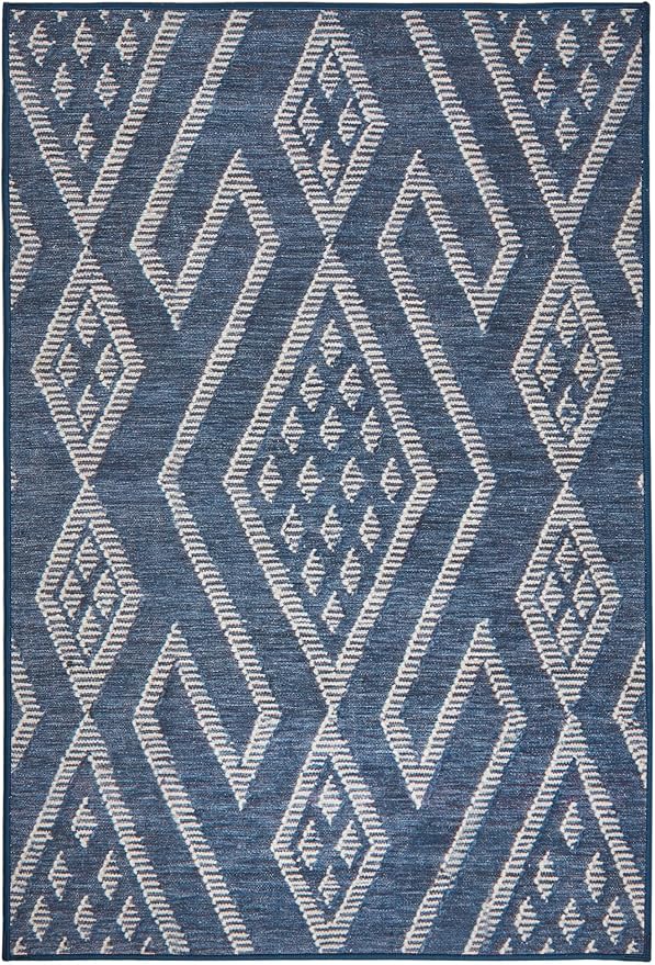 Dash & Albert Guthrie Navy Machine Washable Rug, 7.5 X 9.5 Feet, Blue Geometric Pattern