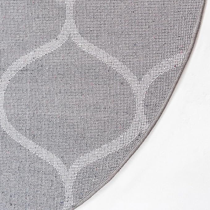 Rugs.com Lattice Frieze Collection Rug – 7' Round Dark Gray Medium Rug Perfect for Kitchens, Dining Rooms