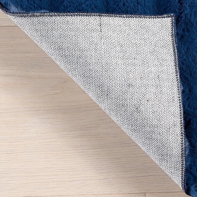 nuLOOM Jeni Navy, 3'9" x 6', Solid Faux Rabbit, Fluffy and Cozy, High Traffic, Stain Resistant, Easy Clean, Durable Washable Area Rug for Bedroom, Living Room, Dining, Den, Foyer, Entryway