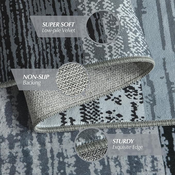 Large Area Rugs,Modern Geometric Patchwork Floor Decor for Bedroom Aesthetic Carpet, Rockwood Collection, Indoor Rugs for Living Room, Dining Room, Nursery, Office, Machine Washable Rug,6x9 Ft Grey