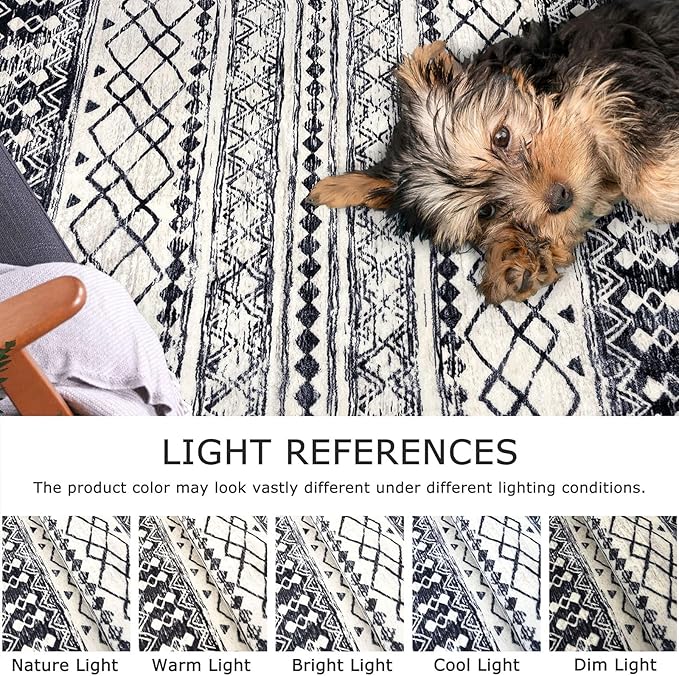 KUTA Moroccan 8x10 Area Rugs Black Navy Blue, Washable Boho Living Room Rug Non-Slip, Ultra Soft Geometric Print Tribal Traditional Farmhouse Carpet for Dining Bedroom Dorm Office Home Decor