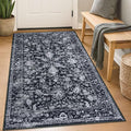 KILOCOCO Area Rug 3x5 Entryway Rug Washable Printed Vintage Floral Rubber Backed Non Slip Indoor Kitchen Rugs for Living Room Laundry Room Playroom Mudroom Moroccan Area Rugs, Black/Navy/White