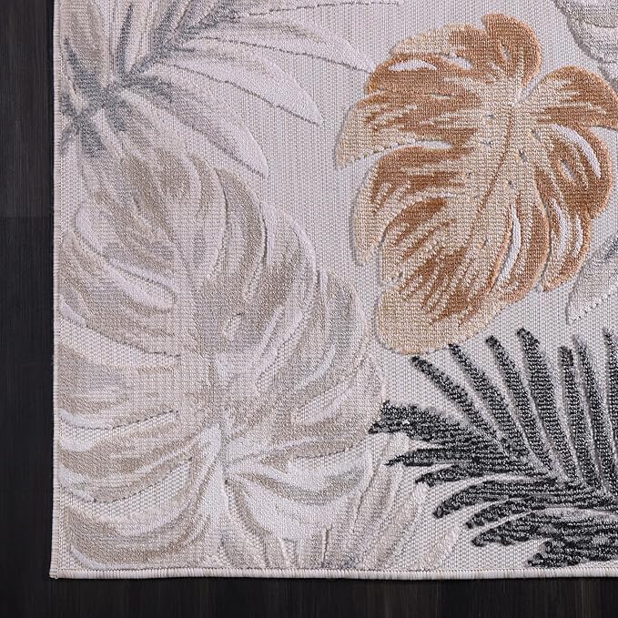 CAMILSON Indoor Outdoor Rug, Yellow 7’10”x10’ Leaf Tropical Botanical Area Rugs for Indoor and Outdoor patios, Easy-Cleaning Non-Shedding Living Room Garden and Kitchen Washable Outside Carpet (8x10)