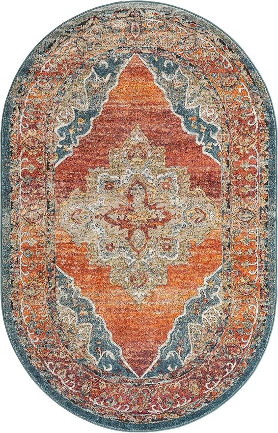 Unique Loom Isabella Collection Area Rug - Rossellini (5' 1" x 8' Oval, Rust Red/ Beige)