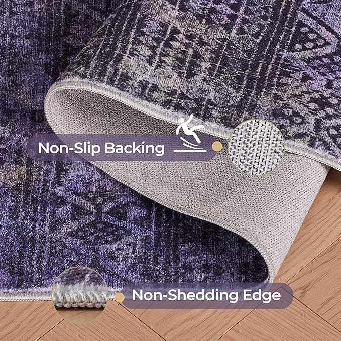 Kokia Abstract Area Rugs 8x10 Bedroom Soft Living Room Rugs Washable Distressed Vintage Comfy Black Gray Carpet with Non-Slip Backing for Farmhouse Home Office Room Decor, Oslo Nebula