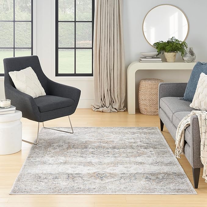 Nourison Home Astra Machine Washable Silver Grey 6'7" x 9' Area Rug - Easy Clean, Non Shedding, Bed Room, Living Room, Dining Room, Kitchen (7' x 9')