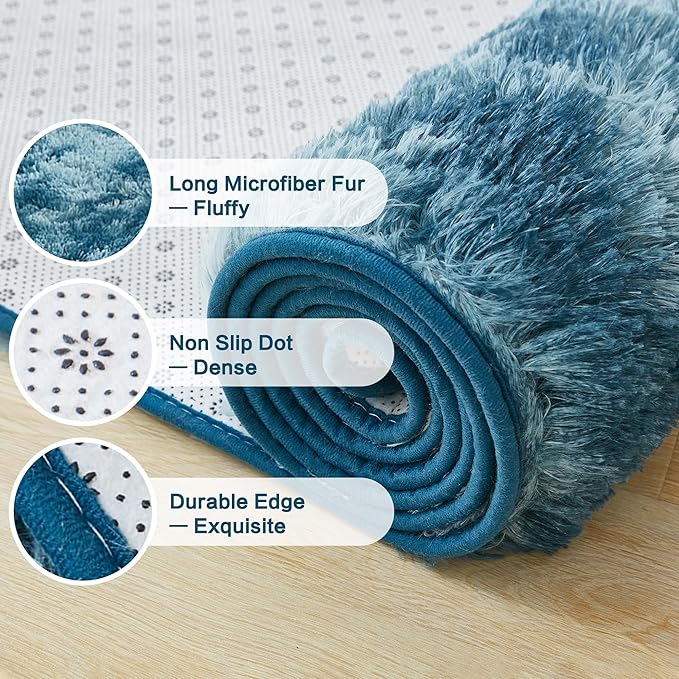 Andency Soft Area Rugs for Living Room Bedroom, 4x6 Fluffy Shaggy Bedside Rug, Non-Slip Large Shag Fuzzy Plush Carpets for Bedroom Kids Dorm Nursery Home Decor Aesthetic, Tie-Dyed Navy Blue