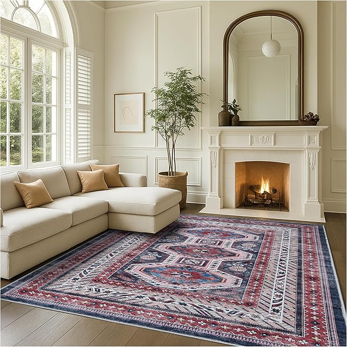 Fame Rugs Turkish Rug. Washable Vintage Oriental Antique Inspired Traditional Doormat Small Modern Area Rugs Luxury Entryway Entry Bedroom Bathroom Kitchen (400RN, 2'5 x 5')