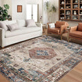 vivorug 5x7 Area Rugs - Ultra-Thin Washable Rug with Non-Slip Backing, Ideal for Living Room, Bedroom, Kitchen Floor Carpet - Vintage Style, Easy Clean, Durable, Low Pile Rug Brown